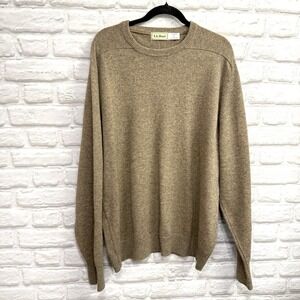 Vtg L.L. Bean Men's XLT Khaki Brown 100% Lambswool Sweater Made In Scotland Nice